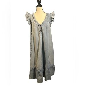 POL Light Blue Ruffle Sleeve Denim Dress